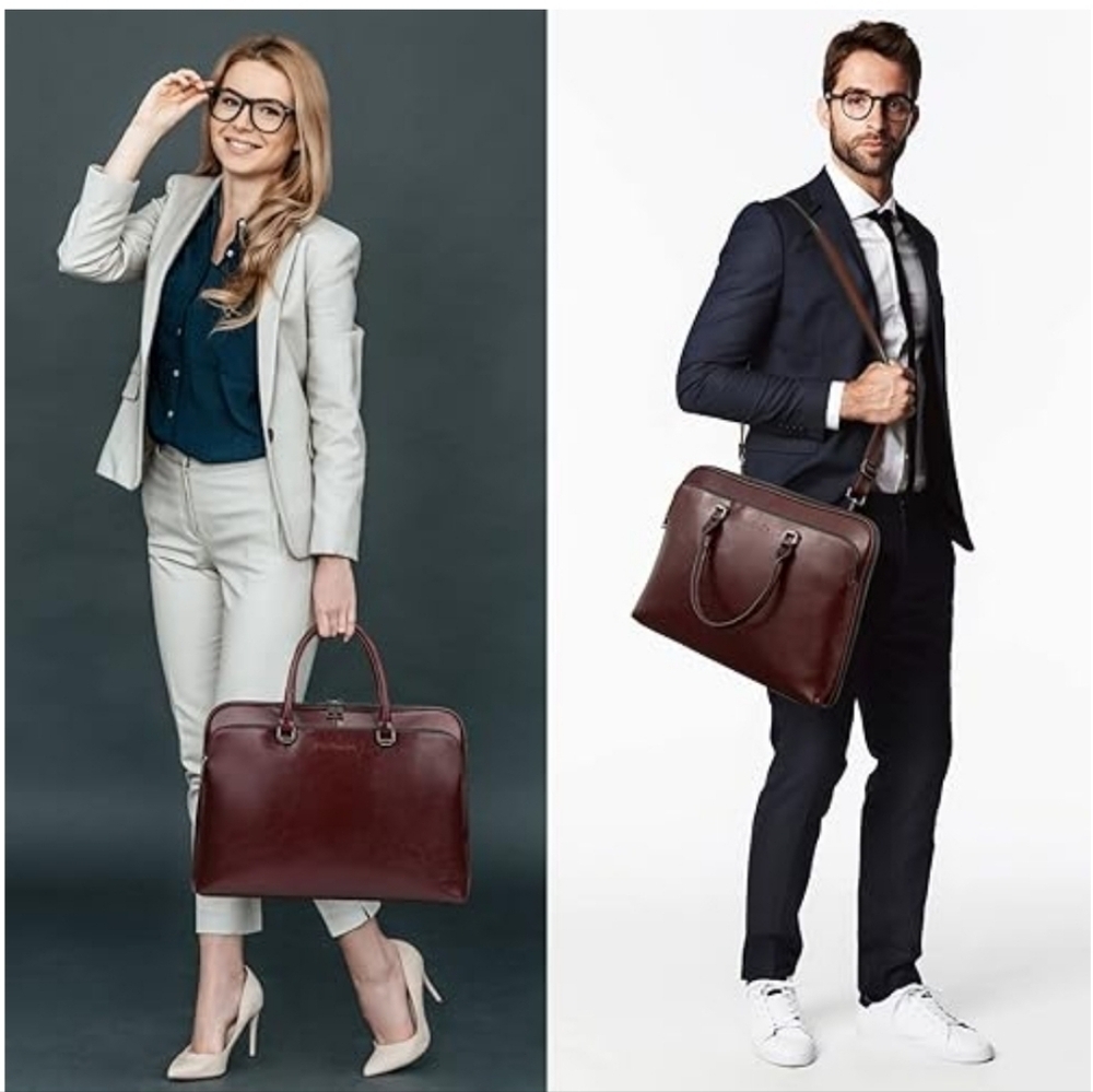 Blofinche Laptop Messenger shoulder bag Genuine Leather Briefcase 13.3 15.6 Inch